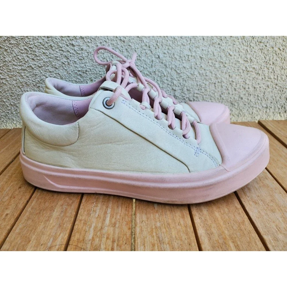 ECCO Flexure T-Cap Sneakers Womens Leather Shoes Off White Pink Size 35 / US 4 - Picture 3 of 12
